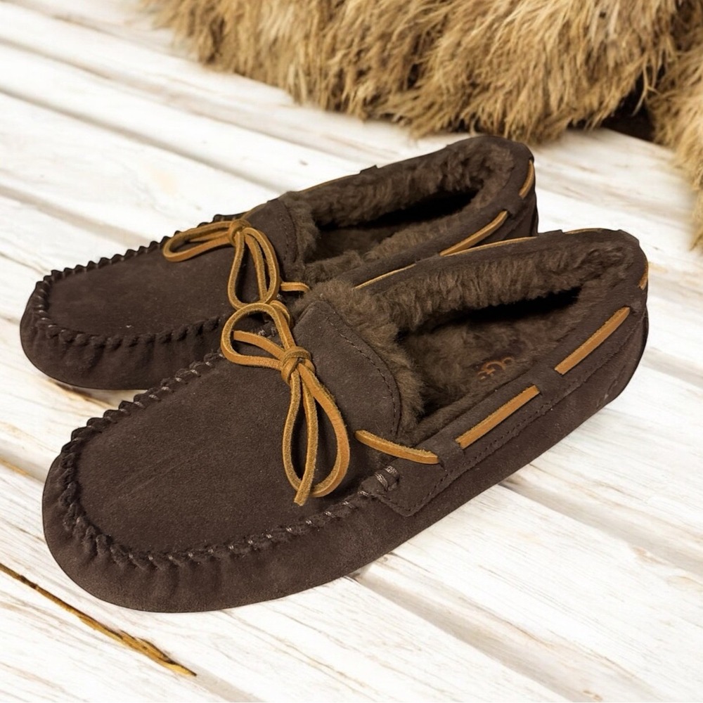 UGG Brown Suede Moccasin Slippers with Chestnut Laces